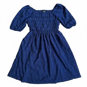 by & by Girl Navy Blue Smocked Eyelet Dress Size M (10-12) | Fit & Flare Summer